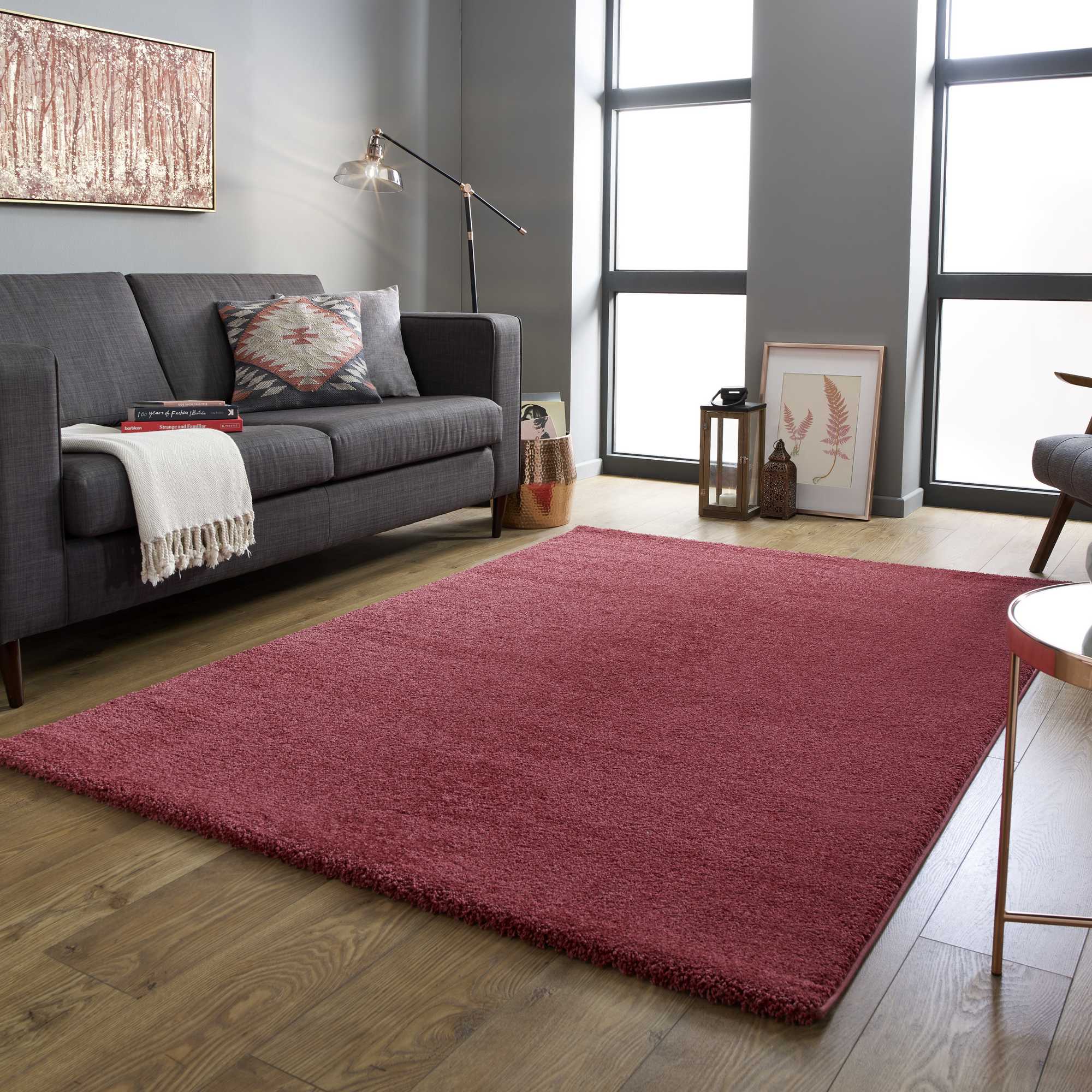 Sleek Soft Shaggy Plain Rugs In Brick Red